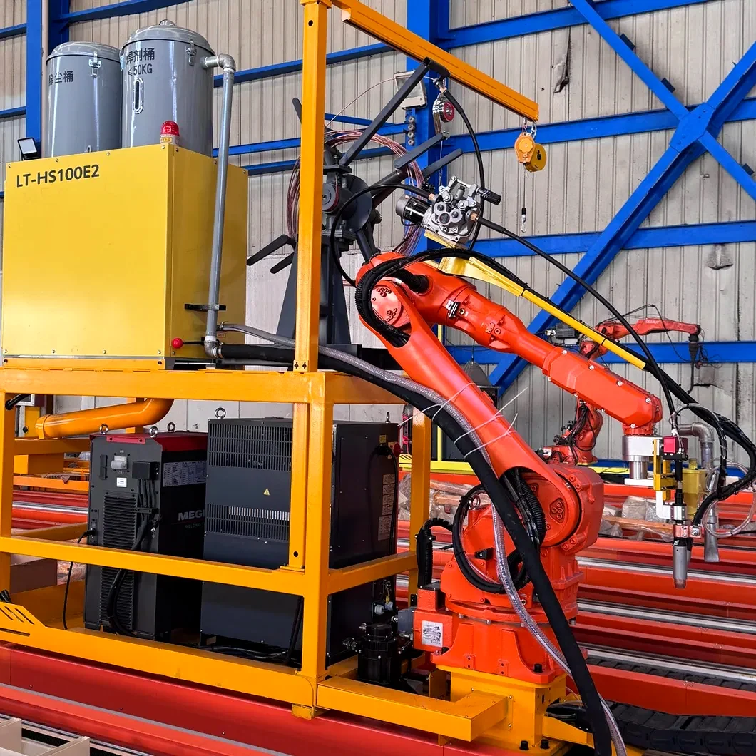 Welding robot and rail equipment with power and auxiliary units in a factory
